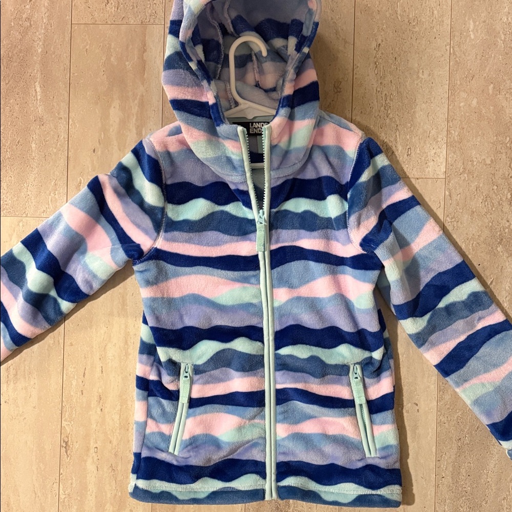 Lands' End Kids' Striped Hoodie - Blue, Pink, and White